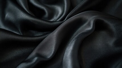 Close-up of smooth black fabric, showcasing its texture and sheen.