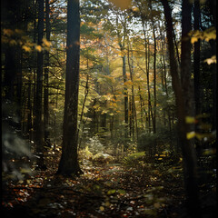 Obraz premium Forest with Lush Green Undergrowth - Peaceful Woodland Landscape