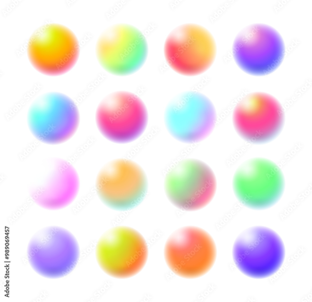 Poster blurred balls with colorful gradients. vector isolated trendy geometric shapes, samples of palettes 