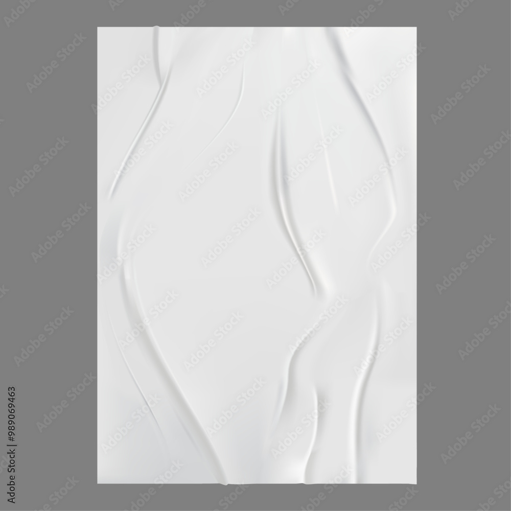 Aufkleber Glued white vertical rectangle paper sheet with copy space. Vector isolated realistic page with creases, crumpled texture effect. Empty advertising column or billboard mockup for creative design