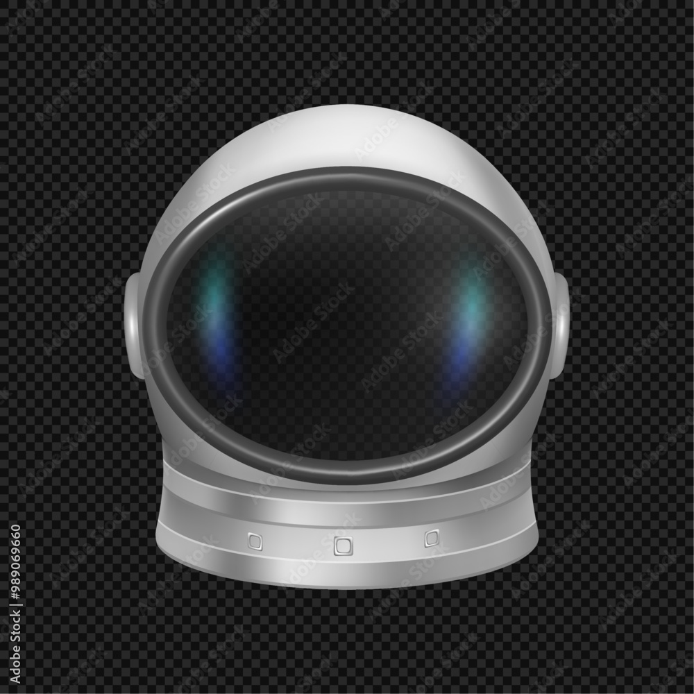 Poster astronaut helmet, isolated realistic cosmonaut mask with clear glass for space exploration and fligh