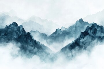 Abstract watercolor background with a mountain landscape. 