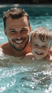 Vater und Sohn im Schwimmbad &ndash; Sommerspa&szlig; und Lernerfahrung