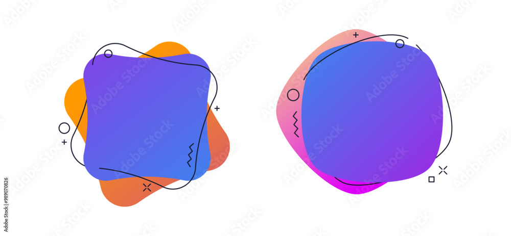 Aufkleber Empty geometric banners, isolated fluid shapes with copy space. Vector modern geometry dynamic gradient containers for text. Presentation and typography decorative element, web frames set