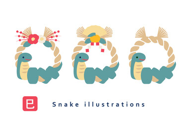 しめ縄と巳年のイラストセット