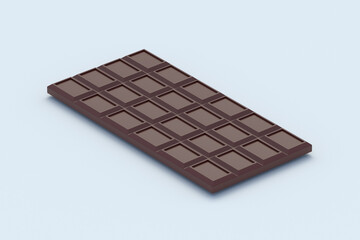 Chocolate bar on light gray background. Sweet snack. Delicious food. Confectionery tile. 3d render