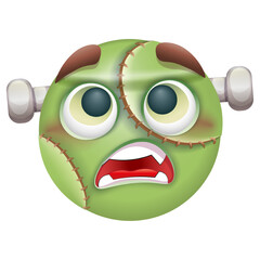 Frankenstein emoji on white background. Green zombie emoticon. Cute emoticon.