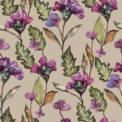 Seamless vector pattern of elegant purple violets