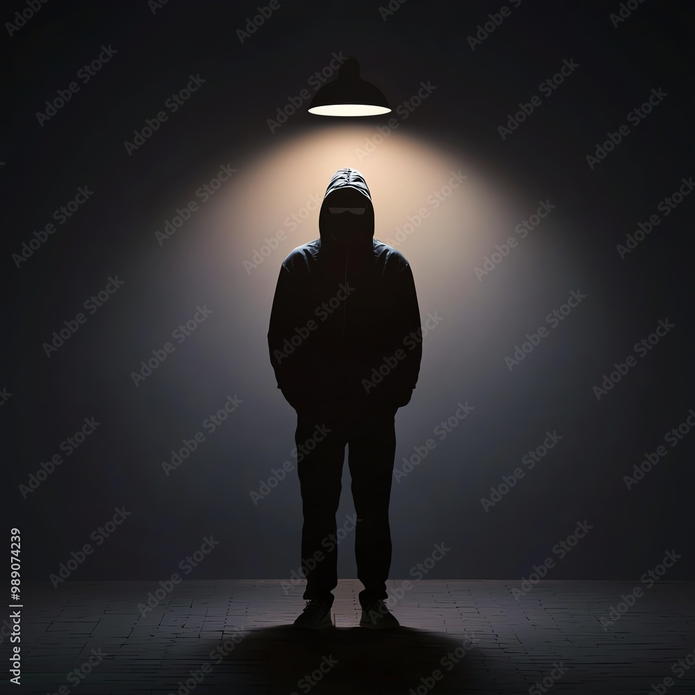 Poster a mysterious figure stands in dim light, creating an atmosphere of suspense and intrigue in a dark e