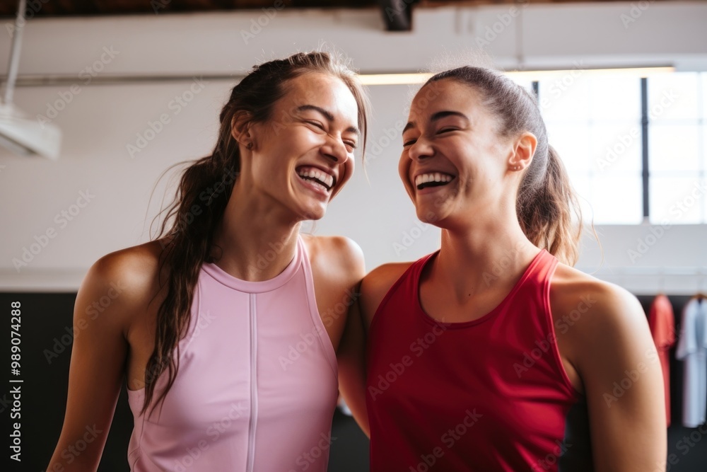 Canvas Prints Female friends in sportswear laughing smile adult.