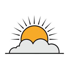 Shiny sunrise line art vector with sun rising over clouds, perfect for minimal designs.