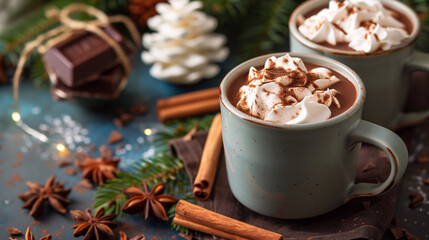 Hot chocolate. Cocoa drink, hot cocoa. Christmas drink.