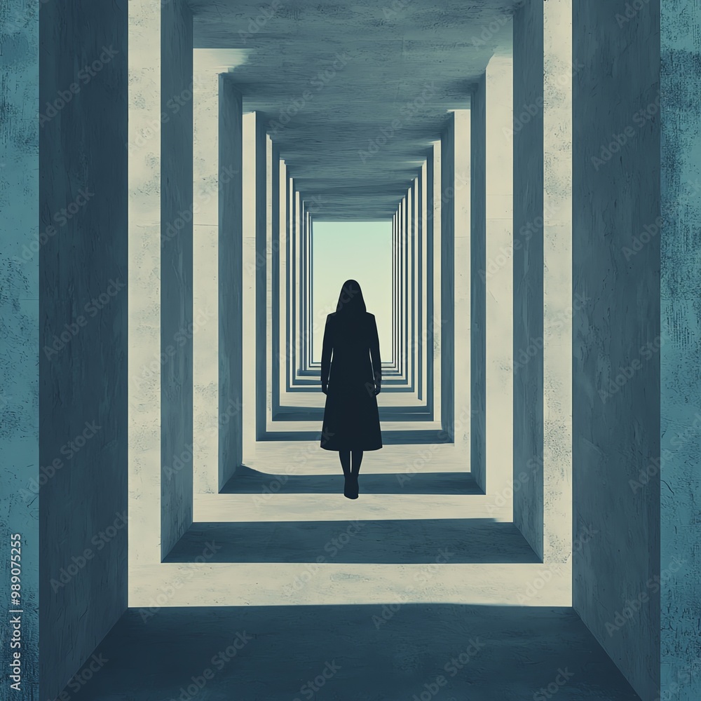 Poster a solitary figure walks through a captivating tunnel of light, symbolizing journey and exploration i