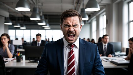 Fototapeta premium Angry man in a busy office