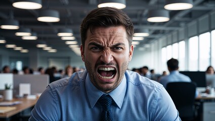Obraz premium Angry man in a busy office