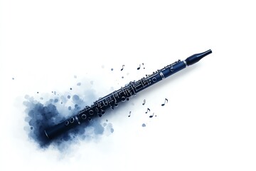 Stylish oboe with musical notes on a white isolated background.
