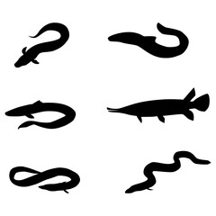 Slhouette fish set on white background