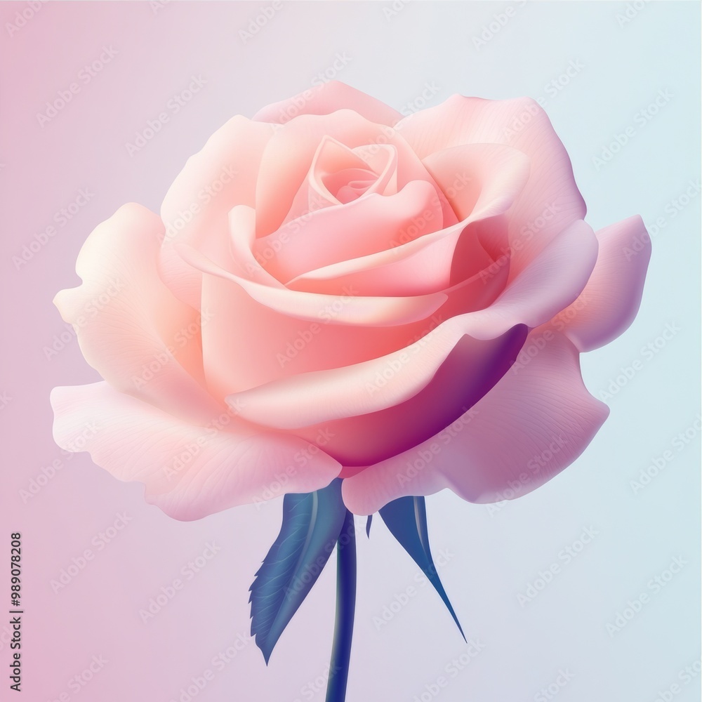 Poster romantic vector of a three-dimensional pink rose with a soft gradient, set against a clean backgroun