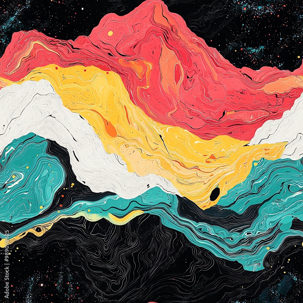 Poster vibrant abstract landscape featuring swirling colors and textures, creating a mesmerizing visual exp