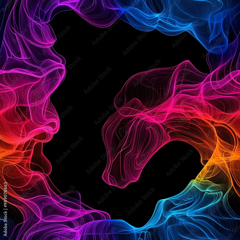 Poster vibrant abstract swirl with colorful smoke patterns against a dark background, perfect for modern de