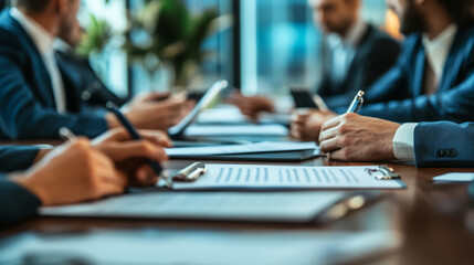 A leadership team reviewing an ethical code of conduct during a board meeting