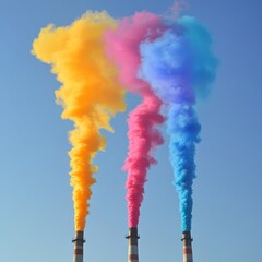 Colorful Smoke Emission from Industrial Smokestacks
