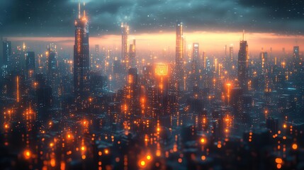 Fototapeta premium futuristic cityscape with holographic security interfaces aipowered surveillance glowing network connections
