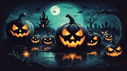pumpkin spooky elements for scary night decoration Halloween background