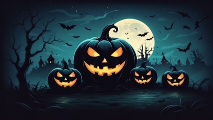 Fototapeta premium pumpkin spooky elements for scary night decoration Halloween background