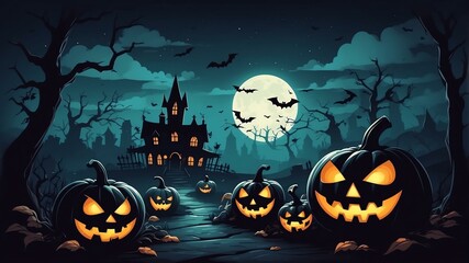 pumpkin spooky elements for scary night decoration Halloween background