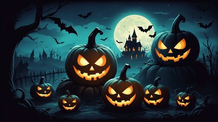 pumpkin carvings spooky elements for scary night decoration Halloween background