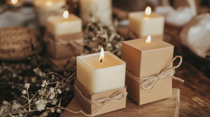 A small business showcasing handmade eco-friendly candles in sustainable packaging