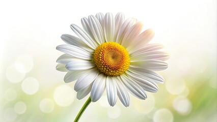 Naklejka premium A bright and cheerful illustration of a delicate white daisy with yellow center and green stem, set against a soft white background with subtle texture.