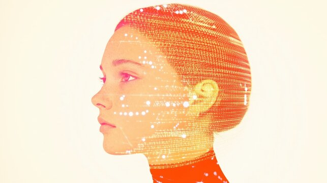 Futuristisches Menschenprofil mit digitaler &Uuml;berlagerung f&uuml;r Innovations- und Technologiekonzepte