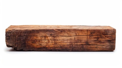 Fototapeta premium A wooden log with visible growth rings and natural wood color variations. The log is positioned horizontally against a white background.