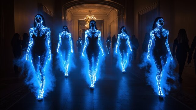 Ethereal Fashion Show with Luminescent Figures