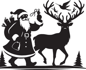 Christmas Santa claus with gift silhouette vector illustration isolated on a white background