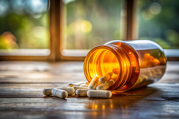 Close-up of a prescription bottle with pills spilling out