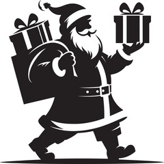 Christmas Santa claus with gift silhouette vector illustration isolated on a white background