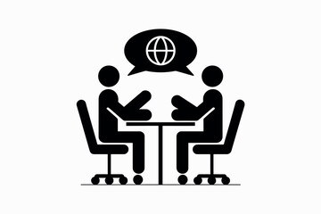 Fototapeta premium Icons of two businessmen talking in a business meeting.