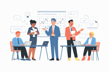 Businessmen talking at a business meeting.