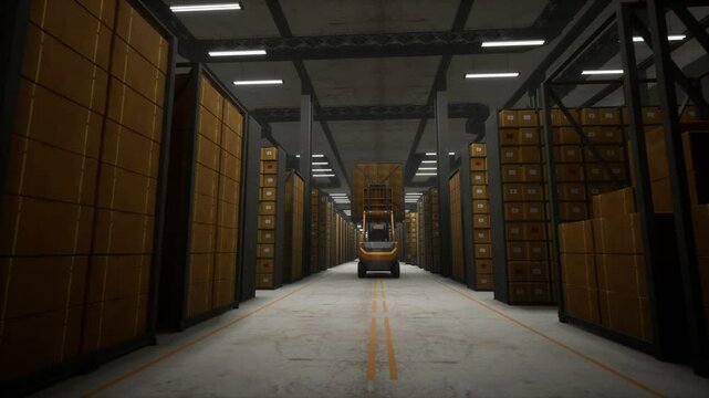 Workers Drive Forklifts And Move Products To Be Stored In Warehouses