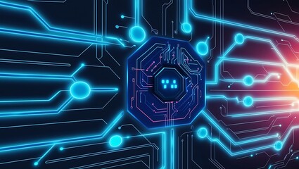 Telectronic circuit board with intricate patterns of lines, chips, and connections, representing modern technology and digital hardware in a tech-inspired design