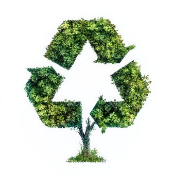 Green recycling symbol in the shape of a tree on a white background