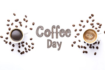 Coffee Day Celebration with Two Cups and Beans