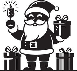 Christmas Santa claus with gift silhouette vector illustration isolated on a white background