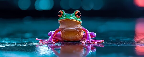 Frog on the Runway, Envision the frog as a model on a high-fashion runway, striking a pose in an avant-garde outfit designed by top designers.