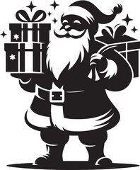 Christmas Santa claus with gift silhouette vector illustration isolated on a white background