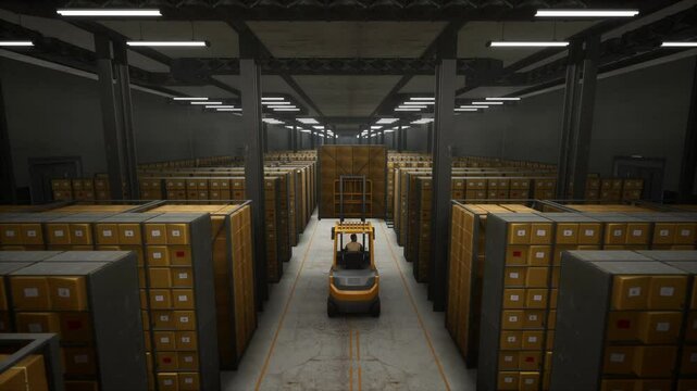 Workers Drive Forklifts And Move Products To Be Stored In Warehouses
