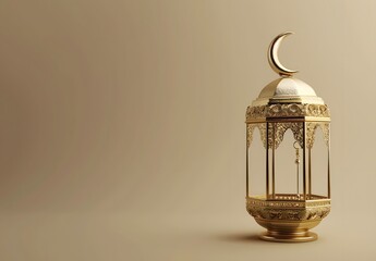 Golden Ramadan Lantern with Crescent Moon